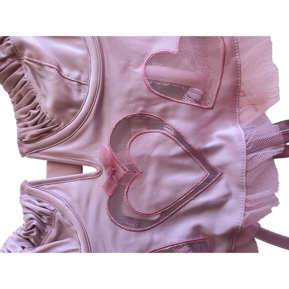 For Love & Lemons Pink Heart Mesh Corset Top With Ruffle Trim XXS - Picture 8 of 16